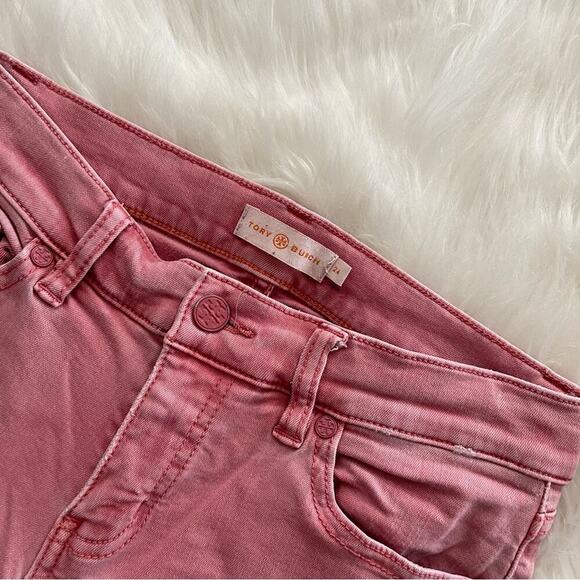 Tory Burch Rose Pink Slim Straight Leg Low Rise Jeans 24 - Picture 3 of 8